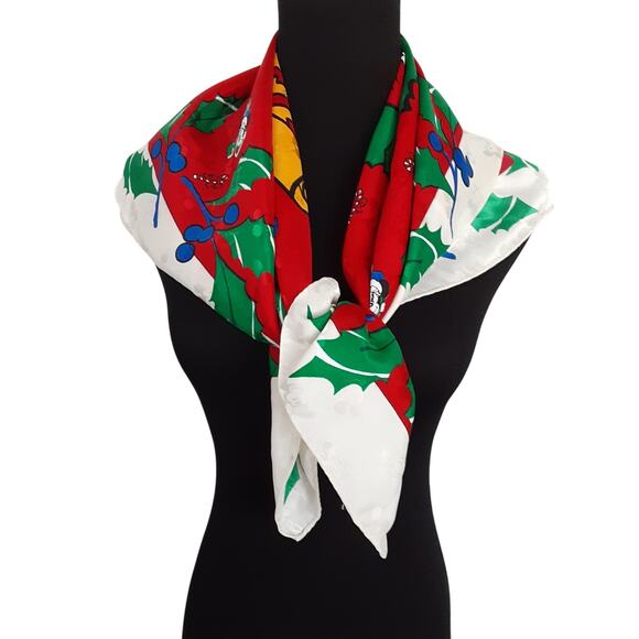 Vintage 90s Mickey & Co Christmas Square Scarf Santa Mickey Mouse Neckerchief - Picture 1 of 11